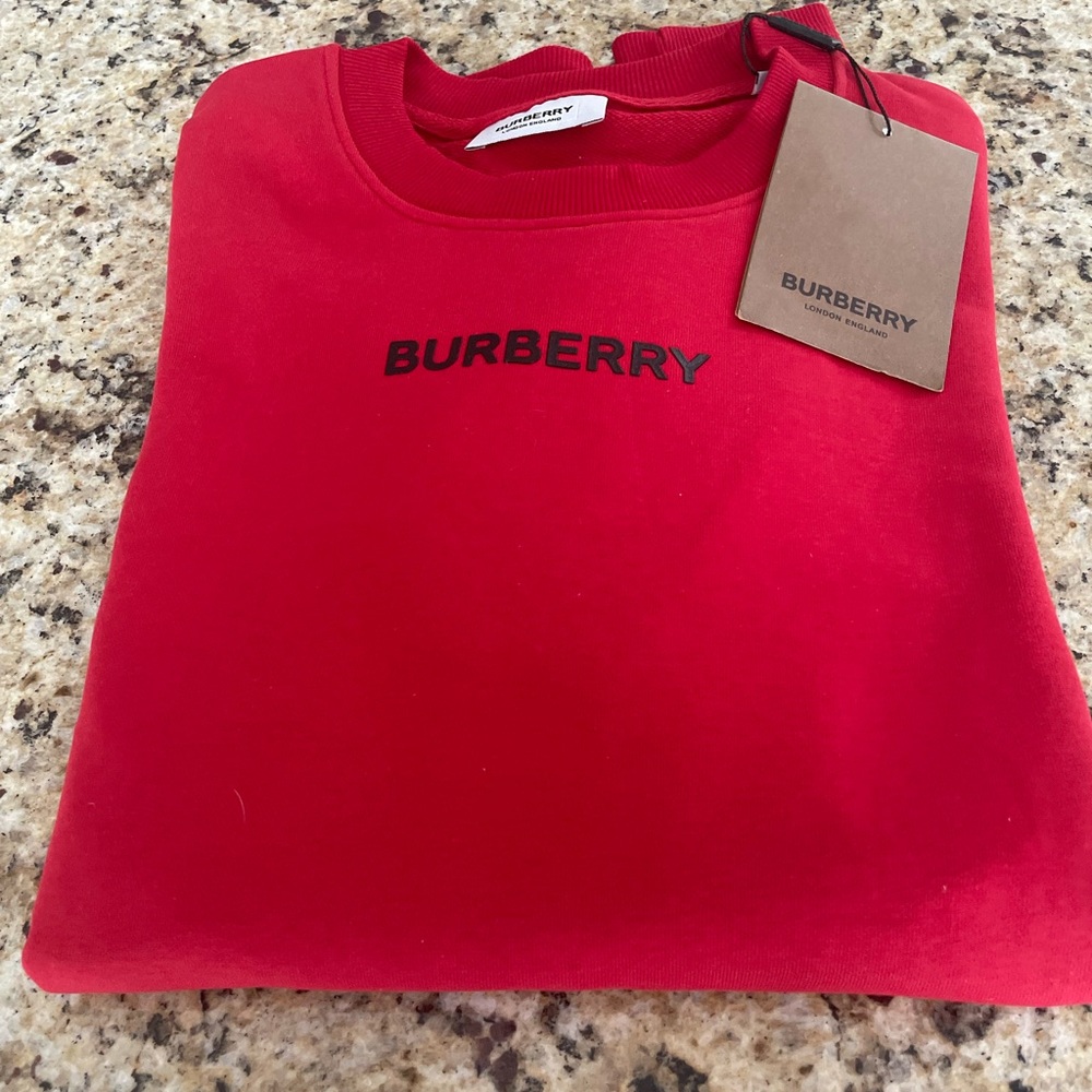New with Tags. Mens Burberry Red Crewneck Pullover Size 2XL.